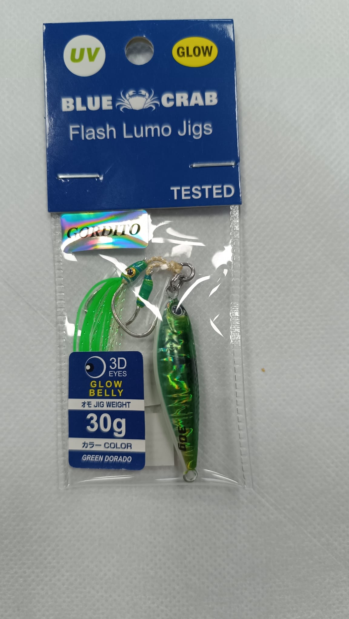 JIG FAST - AZ TRADING - 30 GRS GLOW DOUBLE ASSIST HOOK - COLOR GREEN DORADO